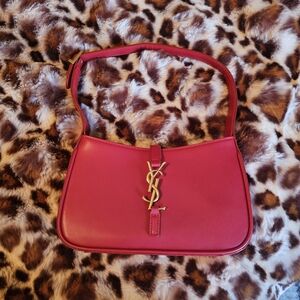 Saint Laurent Fuchsia Leather Shoulder Bag with Gold YSL Accent